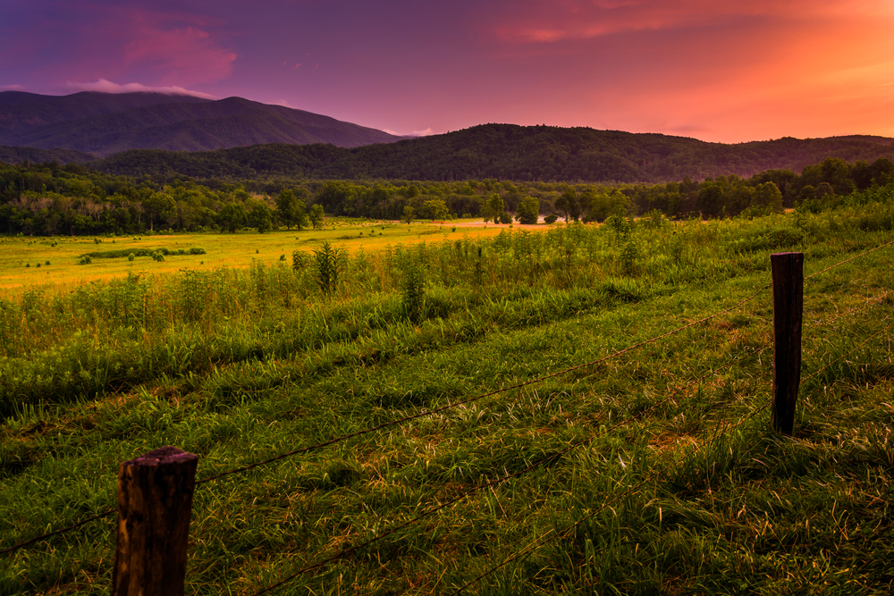 Breathtaking photo of the sunset in Cades Cove.